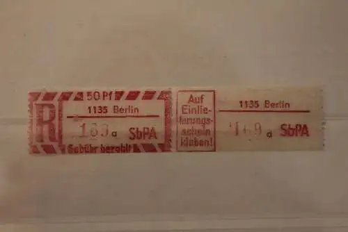 DDR 1968 SbPA - Einschreibe-Gebührenzettel  1135 Berlin, 169 a I **Z