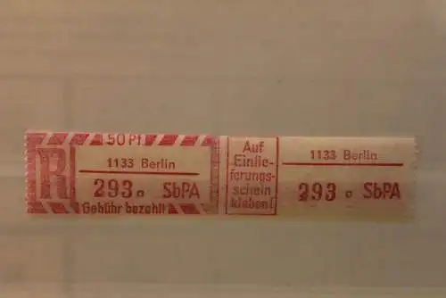 DDR 1968 SbPA - Einschreibe-Gebührenzettel  1133 Berlin, 293 a II **Z