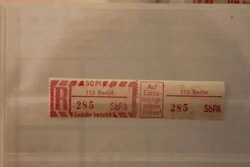 DDR 1968 SbPA - Einschreibe-Gebührenzettel  113 Berlin, 285 II **Z