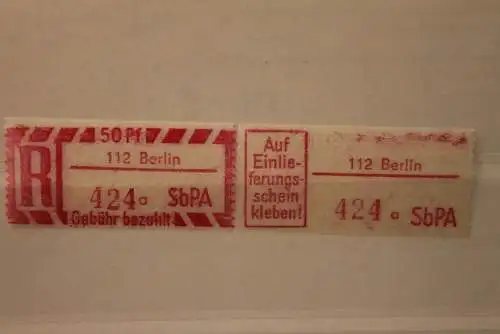 DDR 1968 SbPA - Einschreibe-Gebührenzettel  112 Berlin, 424 a II **Z