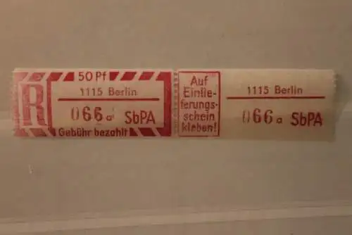 DDR 1968 SbPA - Einschreibe-Gebührenzettel  1115 Berlin, 066 a II **Z