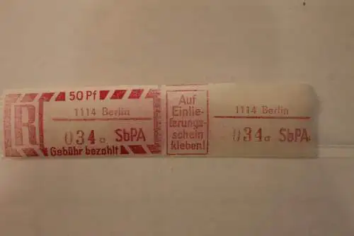 DDR 1968 SbPA - Einschreibe-Gebührenzettel  1114 Berlin, 034 a II **Z