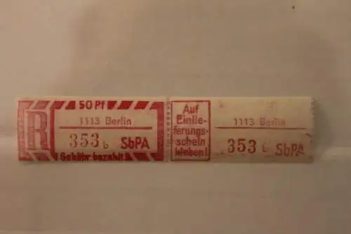 DDR 1968 SbPA - Einschreibe-Gebührenzettel  1113 Berlin, 353 b II **Z