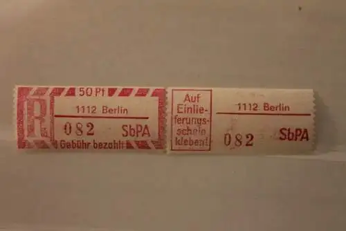 DDR 1968 SbPA - Einschreibe-Gebührenzettel  1112 Berlin, 082 II **Z