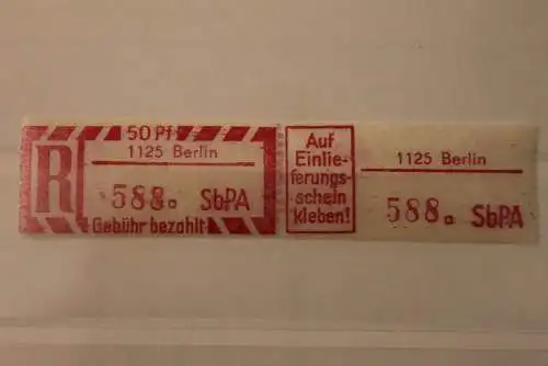 DDR 1968 SbPA - Einschreibe-Gebührenzettel  1125 Berlin, 588 a I **Z