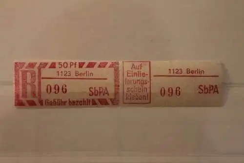 DDR 1968 SbPA - Einschreibe-Gebührenzettel  1123 Berlin, 096 II **Z