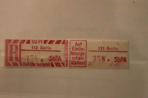 DDR 1968 SbPA - Einschreibe-Gebührenzettel  112 Berlin, 358 a  II**Z