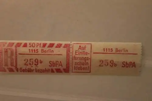 DDR 1968 SbPA - Einschreibe-Gebührenzettel  1115 Berlin, 259 b II  **Z