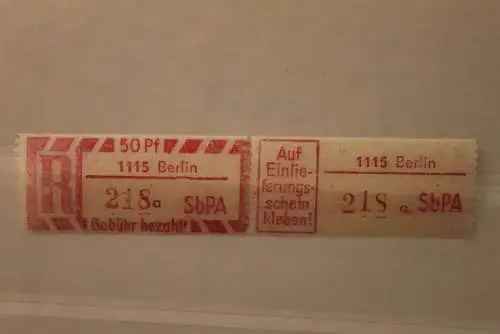 DDR 1968 SbPA - Einschreibe-Gebührenzettel  1115 Berlin, 218 a  II **Z