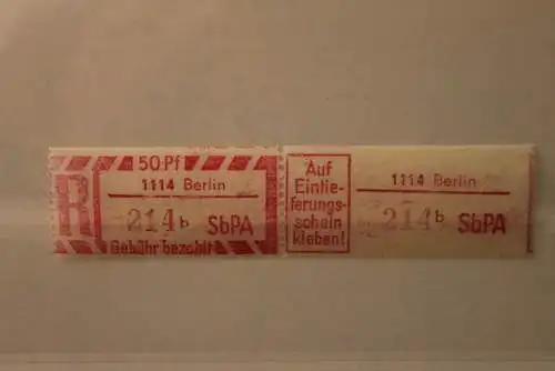 DDR 1968 SbPA - Einschreibe-Gebührenzettel  1114 Berlin, 214 b  II **Z