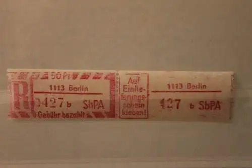 DDR 1968 SbPA - Einschreibe-Gebührenzettel  1113 Berlin, 427 b  II**Z