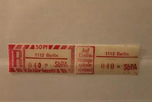 DDR 1968 SbPA - Einschreibe-Gebührenzettel  1112 Berlin, 040 a  II**Z