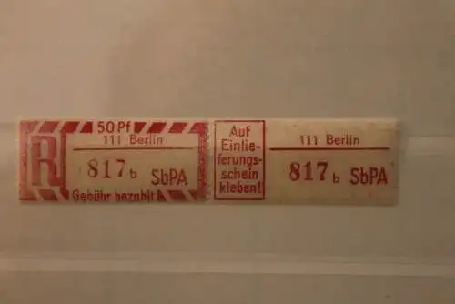 DDR 1968 SbPA - Einschreibe-Gebührenzettel  111 Berlin, 817 b  II **Z