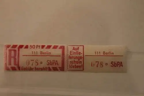 DDR 1968 SbPA - Einschreibe-Gebührenzettel  111 Berlin, 078 a  II **Z