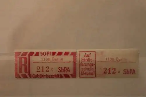 DDR 1968 SbPA - Einschreibe-Gebührenzettel  1108 Berlin, 212 a II **Z