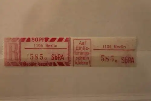 DDR 1968 SbPA - Einschreibe-Gebührenzettel  1106 Berlin, 585 a  II **Z