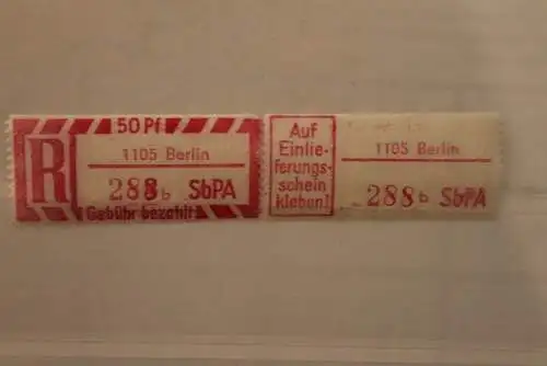 DDR 1968 SbPA - Einschreibe-Gebührenzettel  1105 Berlin, 288 b II **Z