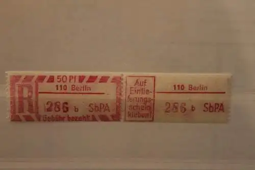 DDR 1968 SbPA - Einschreibe-Gebührenzettel  110 Berlin, 286 b  I **Z