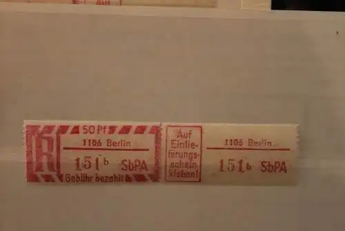 DDR 1968 SbPA - Einschreibe-Gebührenzettel  1106 Berlin, 151 b  II **Z