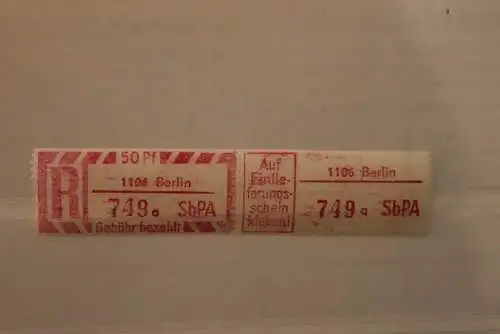 DDR 1968 SbPA - Einschreibe-Gebührenzettel  1106 Berlin, 749 a  II **Z