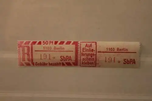 DDR 1968 SbPA - Einschreibe-Gebührenzettel  1103 Berlin, 191 a  II **Z