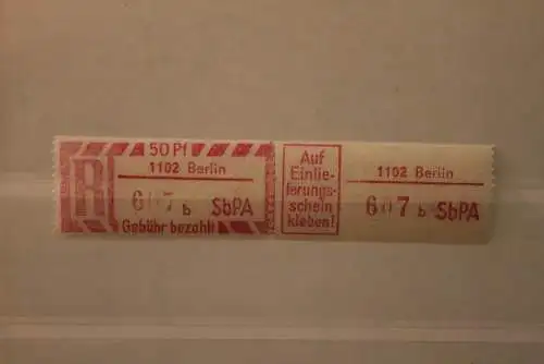 DDR 1968 SbPA - Einschreibe-Gebührenzettel  1102 Berlin, 607 b  II **Z