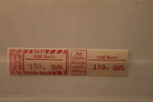 DDR 1968 SbPA - Einschreibe-Gebührenzettel  1102 Berlin, 190 a  II **Z