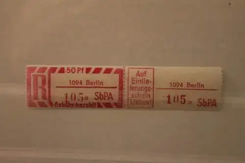 DDR 1968 SbPA - Einschreibe-Gebührenzettel  1094 Berlin, 105 a  II **Z