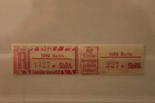 DDR 1968 SbPA - Einschreibe-Gebührenzettel  1092 Berlin, 327 a  II **Z