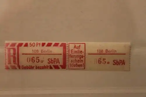 DDR 1968 SbPA - Einschreibe-Gebührenzettel  108 Berlin, 065 a  II **Z