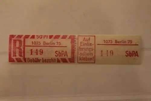 DDR 1968 SbPA - Einschreibe-Gebührenzettel  1075 Berlin 75, 149 II **Z