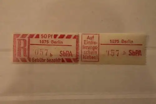 DDR 1968 SbPA - Einschreibe-Gebührenzettel  1075 Berlin, 057 b I **Z