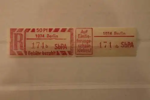 DDR 1968 SbPA - Einschreibe-Gebührenzettel  1074 Berlin, 174 b I **Z