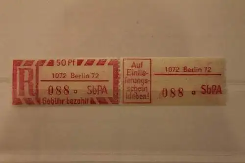 DDR 1968 SbPA - Einschreibe-Gebührenzettel  1072 Berlin, 088 a II **Z