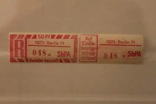 DDR 1968 SbPA - Einschreibe-Gebührenzettel  1071 Berlin, 048 a II **Z