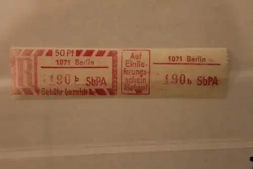 DDR 1968 SbPA - Einschreibe-Gebührenzettel  1071 Berlin, 190 b II **Z