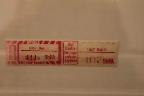 DDR 1968 SbPA - Einschreibe-Gebührenzettel  1067 Berlin, 411 b II **Z