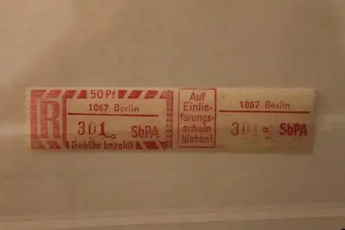 DDR 1968 SbPA - Einschreibe-Gebührenzettel  1067 Berlin, 301 a II **Z