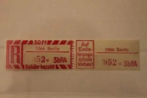 DDR 1968 SbPA - Einschreibe-Gebührenzettel  1066 Berlin, 052 a II **Z