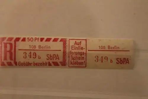 DDR 1968 SbPA - Einschreibe-Gebührenzettel  108 Berlin, 349 b II **Z