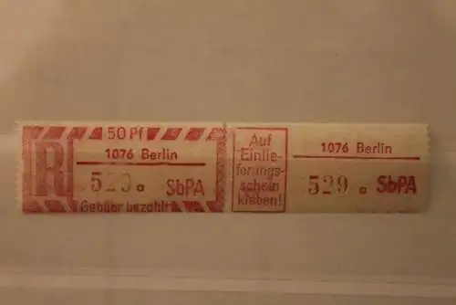 DDR 1968 SbPA - Einschreibe-Gebührenzettel  1076 Berlin, 529 a I **Z