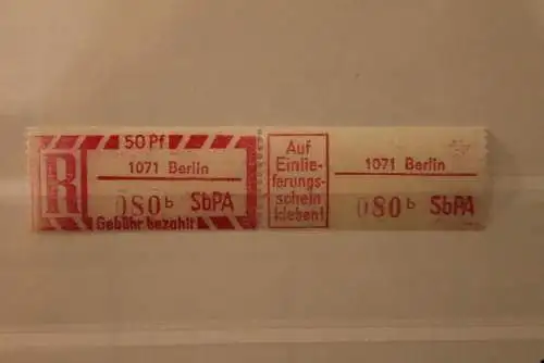 DDR 1968 SbPA - Einschreibe-Gebührenzettel  1071 Berlin, 080 b II**Z