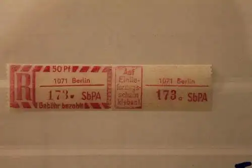 DDR 1968 SbPA - Einschreibe-Gebührenzettel  1071 Berlin, 173 a II **Z