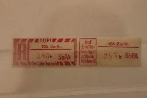 DDR 1968 SbPA - Einschreibe-Gebührenzettel  106 Berlin, 285 b I **Z