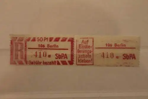 DDR 1968 SbPA - Einschreibe-Gebührenzettel  106 Berlin, 410 a I **Z