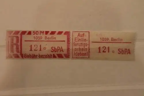 DDR 1968 SbPA - Einschreibe-Gebührenzettel  1059 Berlin, 121 a II **Z