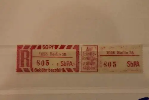 DDR 1968 SbPA - Einschreibe-Gebührenzettel  1058 Berlin 58, 805 II **Z