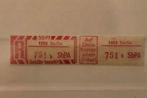 DDR 1968 SbPA - Einschreibe-Gebührenzettel  1058 Berlin, 751 b I **Z