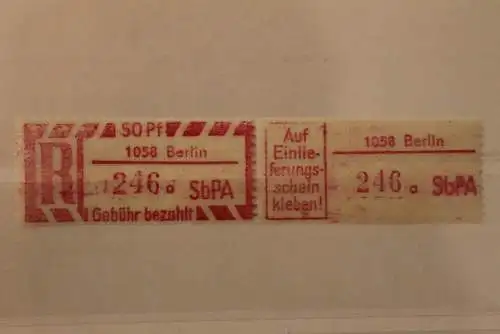 DDR 1968 SbPA - Einschreibe-Gebührenzettel  1058 Berlin, 246 a I **Z