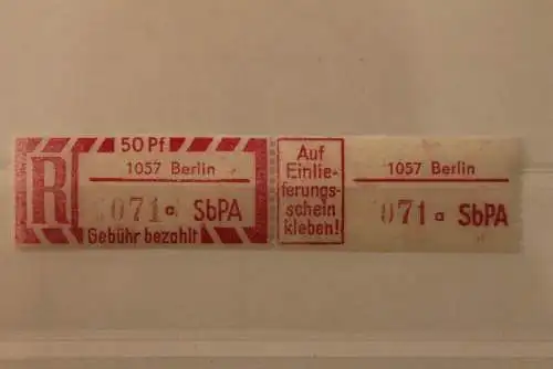 DDR 1968 SbPA - Einschreibe-Gebührenzettel  1057 Berlin, 071 a **Z